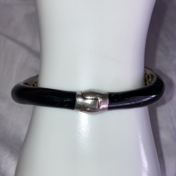 Bracelet Cuff Enamel Sterling Silver 925 Women’s Black White Raquelle Bianco - Picture 10 of 16